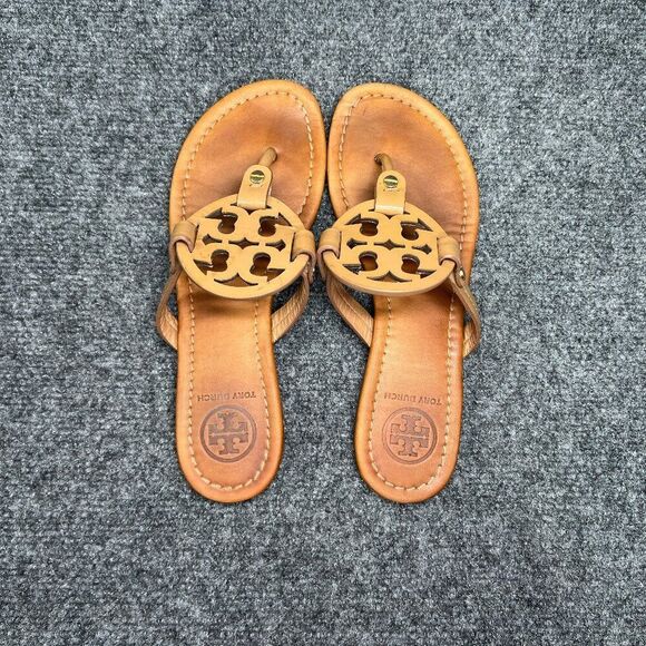 Tory Burch Miller Sandals Women's Size 7.5 Brown Leather Toe Post Flip Flops - Picture 8 of 11